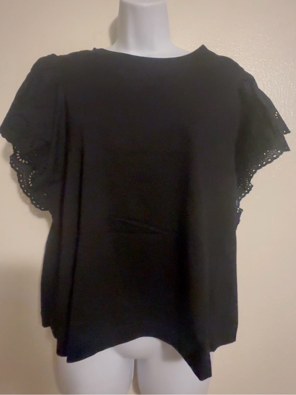 Black Eyelet Flutter Sleeve Blouse Top NWT